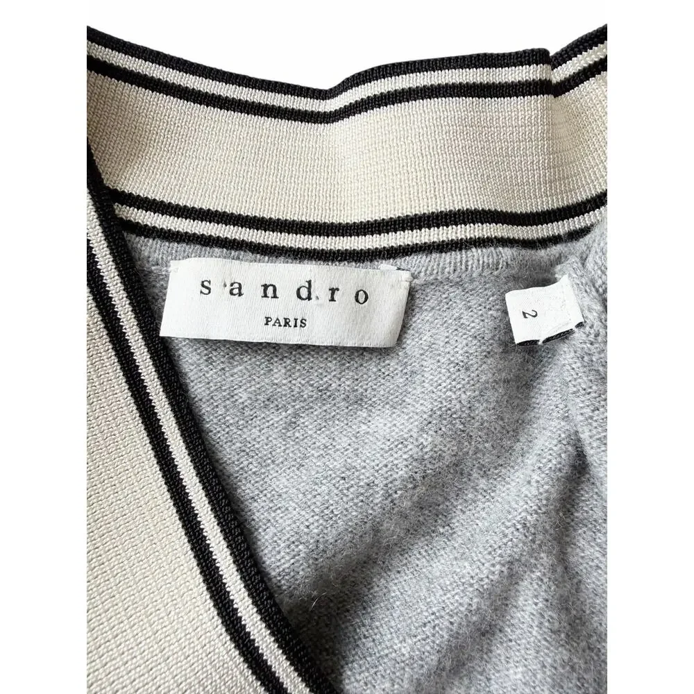 Sandro Camie Contrast V-Neck Sweater Gray Size 2 - Picture 5 of 7